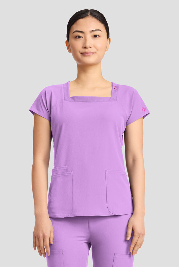 Med Couture Amp Women's 3-Pocket STRETCH Raglan Sleeve Square Neck Scrub Top - Digital Lavendar - 3