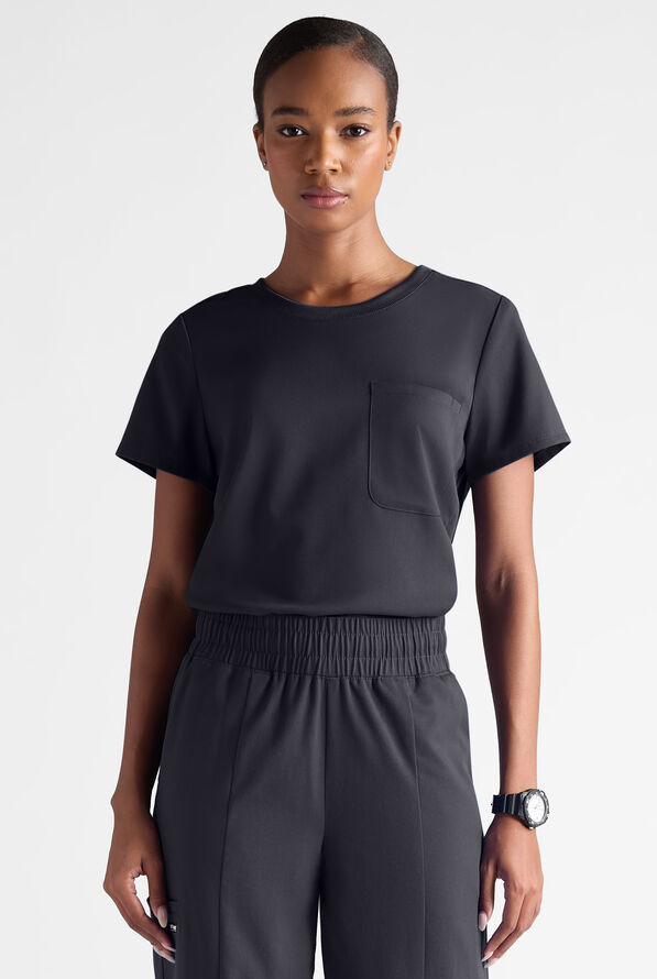 Blusa m&eacute;dica Grey's Anatomy by Barco Emerge STRETCH con cuello redondo y 1 bolsillo para mujer - Steel Gray - 1