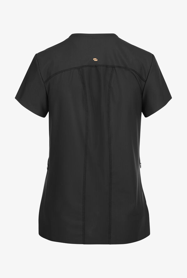 Infinity GNR8 Kinetic Knit Women's 2-Pocket STRETCH Mesh Overlay V-Neck Scrub Top - Black - 2