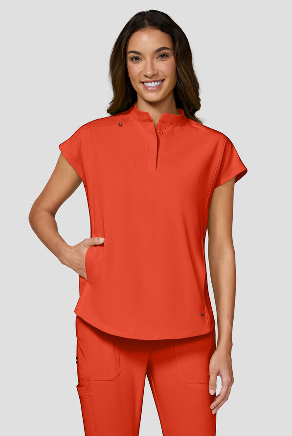 koi Next Gen Superhuman Women's 2-Pocket STRETCH Dolman Sleeve Scrub Top - Burnt Umber - 2