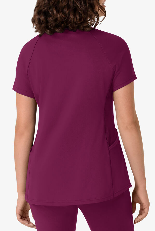 Wink Renew Knit Women's 4-Pocket STRETCH Rib-Knit Side Panel Raglan Sleeve V-Neck Scrub Top - Wine - 2