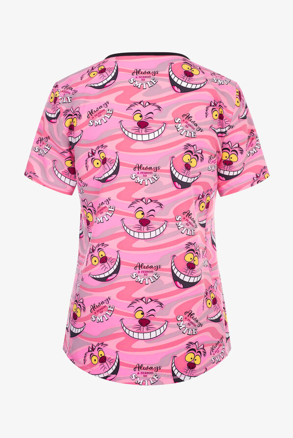 Tooniforms Disney's Cheshire Smile Women's 2-Pocket STRETCH V-Neck Print Scrub Top - null - 2