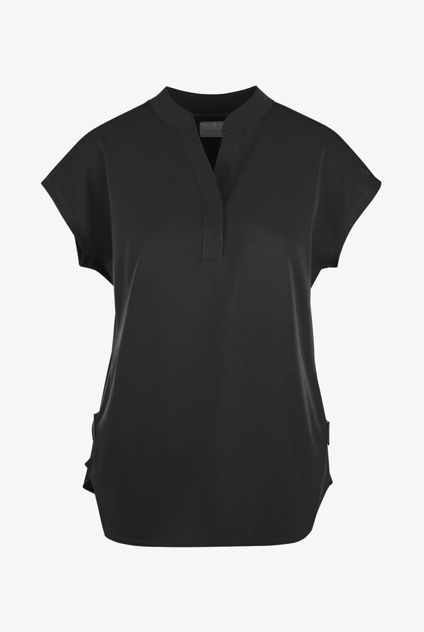 Zavate Ava Therese Piper Women's 2-Pocket STRETCH Dolman Sleeve Mandarin Collar Scrub Top - Black - 1