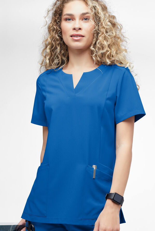 Blusa m&eacute;dica Easy STRETCH Chrisette de corte moderno con 4 bolsillos y escote femenino para mujer - Royal - 2