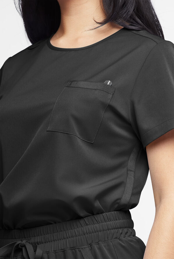 WhisperLite Lyra Women's 2-Pocket Stretch Crew-Neck Scrub Top - Black - 4