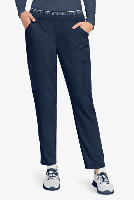 Med Couture Insight Women's 5-Pocket Logo Waistband Tapered Leg Cargo Scrub Pants