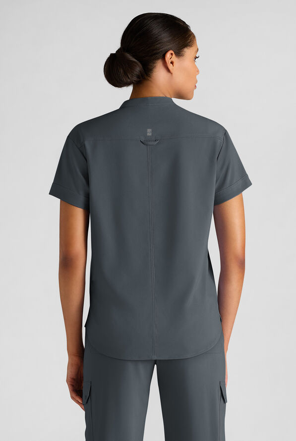 Easy STRETCH Bella Women's 1-Pocket Henley Scrub Top - Pewter - 2
