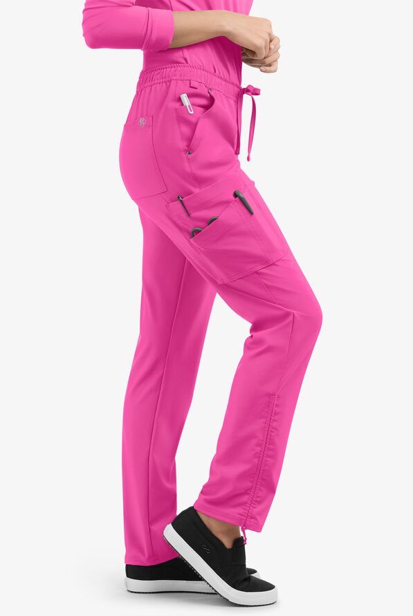 Easy STRETCH Halle Women's 11-Pocket Ruched Leg Jogger Scrub Pants - Petite - Glam Pink - 2