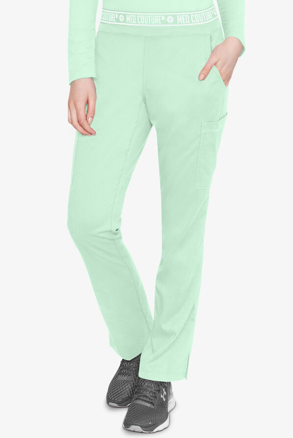 Med Couture Touch Women's 7-Pocket STRETCH Logo Elastic Double Cargo Yoga Scrub Pants - Sea Mist - 1