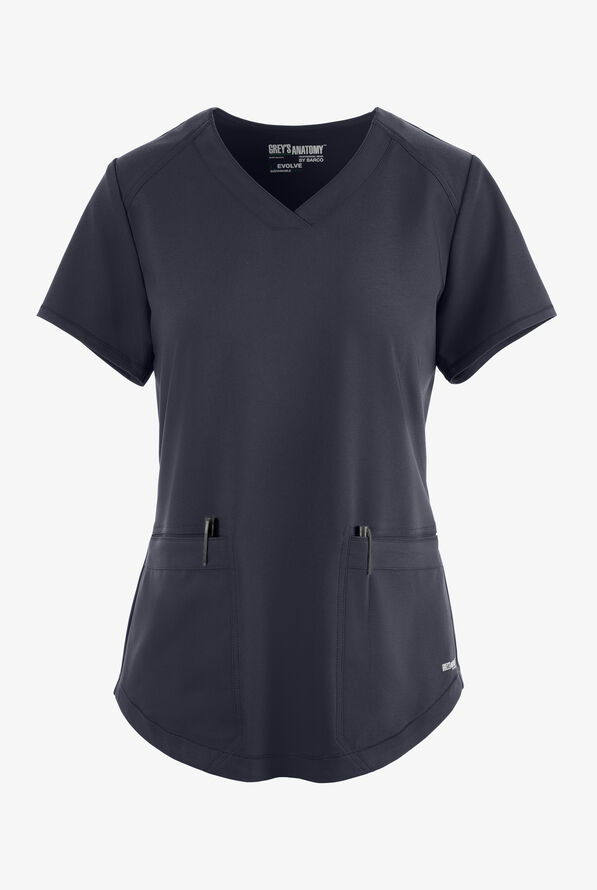 Blusa médica Grey's Anatomy by Barco Evolve STRETCH Rhythm con cuello en V y 2 bolsillos para mujer - Steel Gray - 1