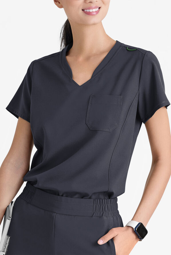 Blusa médica Grey's Anatomy by Barco Evolve STRETCH Sway con cuello en V y 1 bolsillo para mujer - Steel Gray - 2