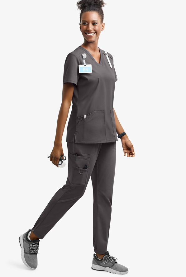 UA Exclusive Cherokee Workwear Professionals Active Women's 6-Pocket STRETCH Half Jogger Scrub Pants - Petite - Pewter - 2