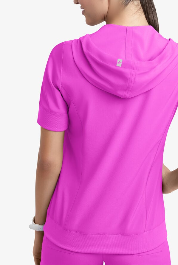 Easy STRETCH True Women's 3-Pocket Short Sleeve Pull-Over Scrub Hoodie - Electric Fuchsia - 4