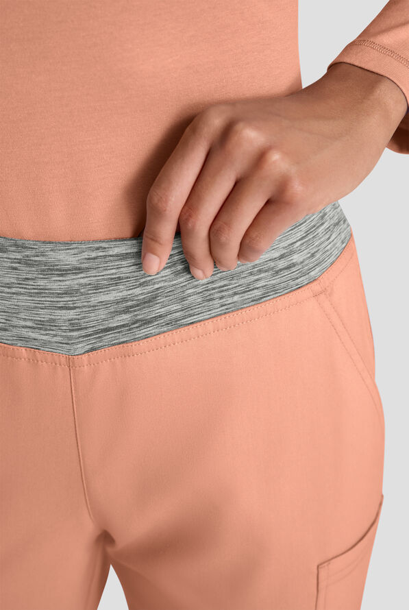 Butter-Soft STRETCH Women's 4-Pocket Knit Waistband Yoga Scrub Pants - Tall - Terracotta / Silver Melange - 5