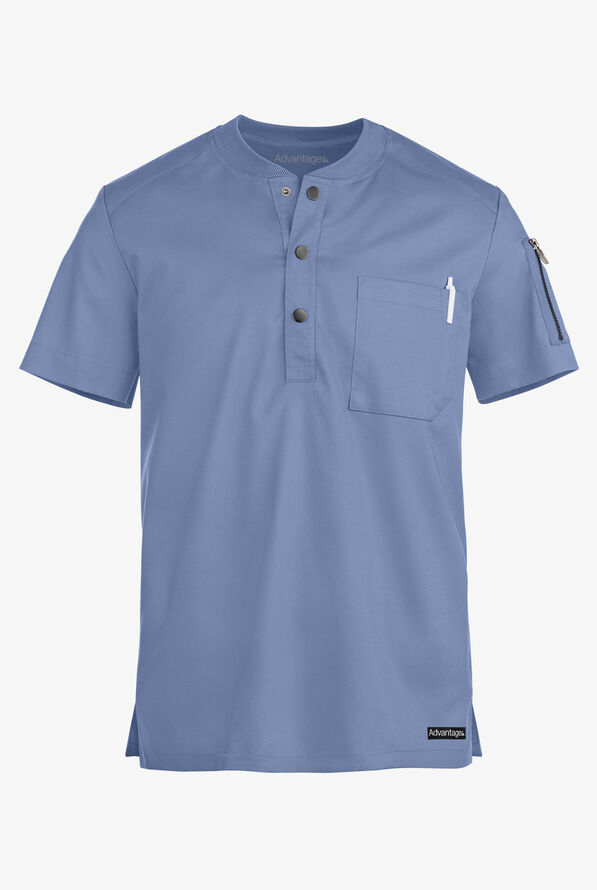 Advantage STRETCH Men's 2-Pocket Short Sleeve Henley Scrub Top - Ceil Blue - 1