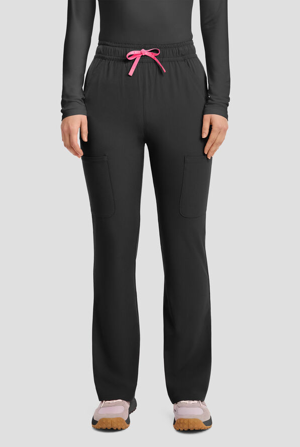 Med Couture Amp Women's 4-Pocket STRETCH High Waist Flare Leg Cargo Scrub Pant - Black - 1