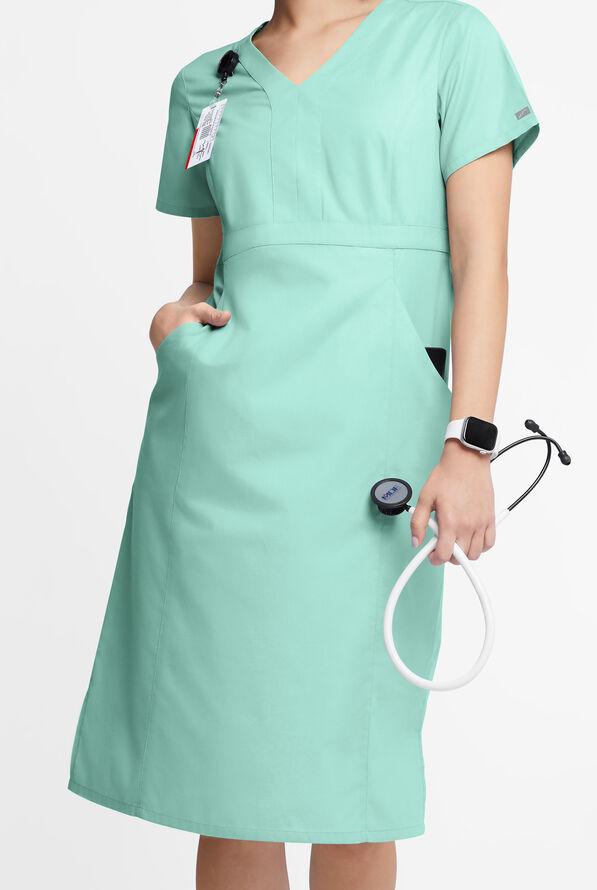 Butter-Soft Originals Women's 4- Pocket V-Neck Empire Waist Dress - Water Mint - 1
