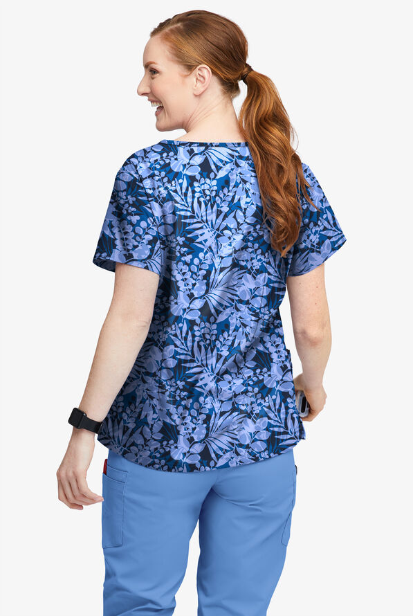 Blusa médica estampada Tafford Active STRETCH Exotic Garden Royal con cuello en V con muesca y 4 bolsillos para mujer - null - 2