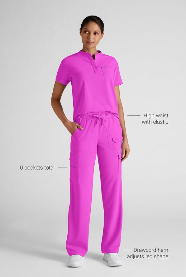 Easy STRETCH Ayo Women's 10-Pocket Cargo Scrub Pants - Electric Fuchsia - 3