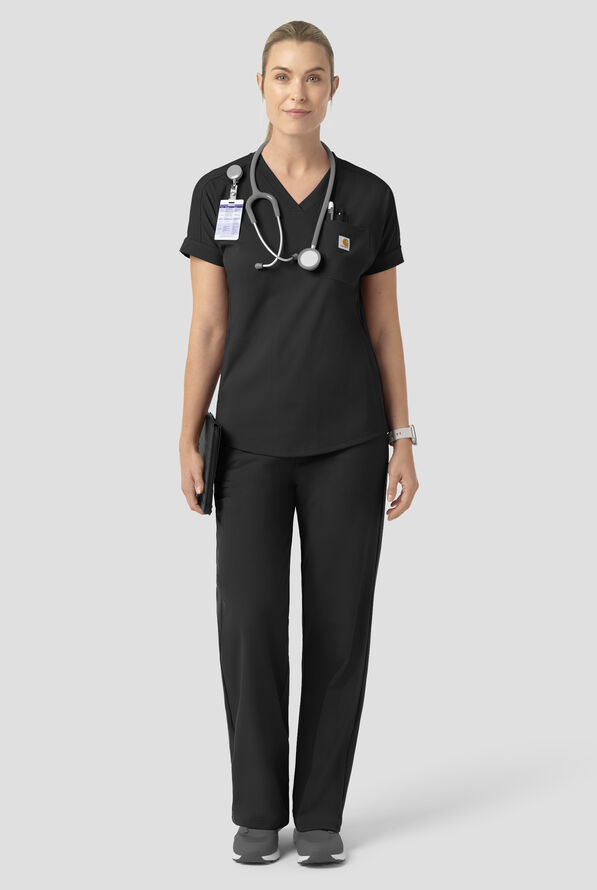 Carhartt Force&reg; Cross-Flex Knits Women's 6-Pocket STRETCH Boot Cut Scrub Pants - Black - 4