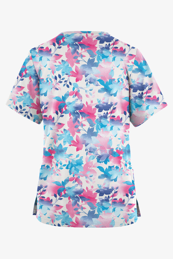 Butter-Soft Originals Dreamy Garden Women's 2-Pocket Classic Fit V-Neck Print Scrub Top - null - 2