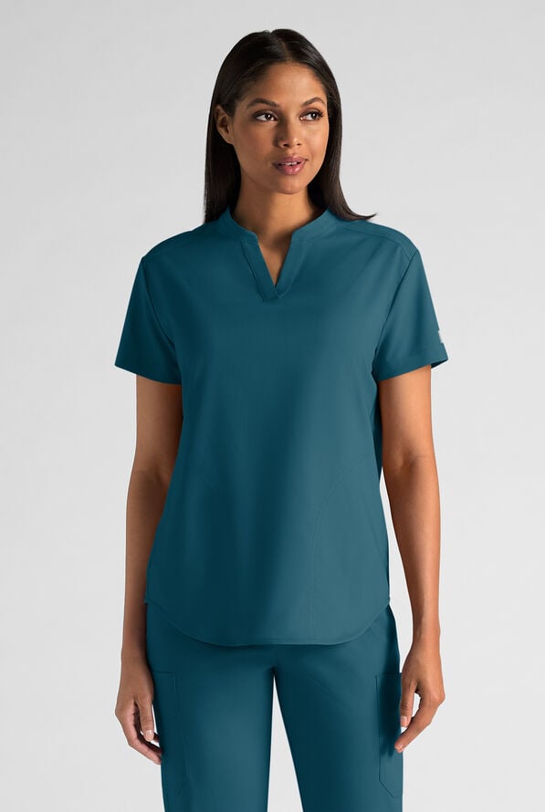 Butter-Soft STRETCH FLXTEK+ Women's 2-Pocket Oversized Henley Scrub Top - Caribbean Blue - 1