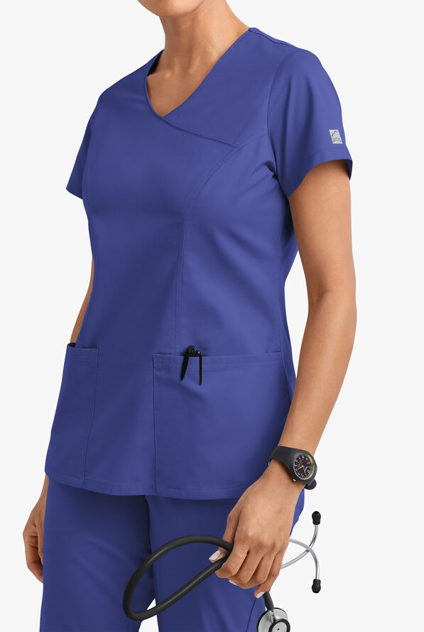 Butter-Soft STRETCH Women's 3-Pocket V-Neck Mock Wrap Scrub Top - Galaxy - 2