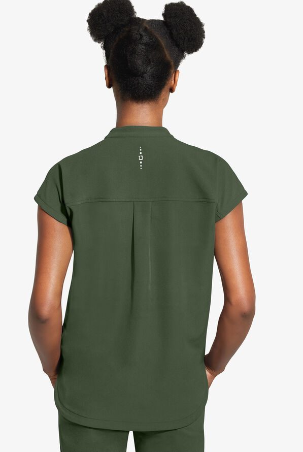 Healing Hands 360 Sandy Women's 2-Pocket STRETCH Dolman Sleeve Zip Mandarin Collar Scrub Top - Dark Pine - 3