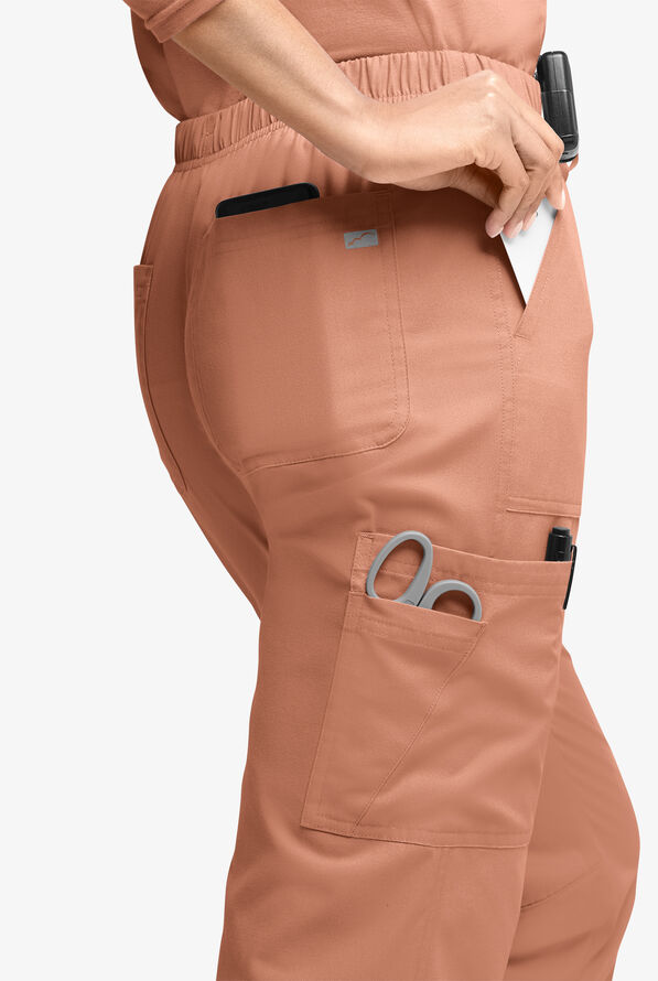 Butter-Soft Originals Women's 7-Pocket Mid Rise Straight Leg Cargo Scrub Pants - Petite - Terracotta - 2