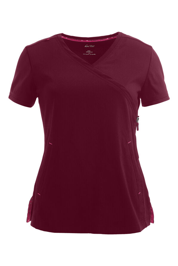 koi Lite™ Philosophy Women's 3-Pocket Mock Wrap Side Zipper Scrub Top - Wine - 1