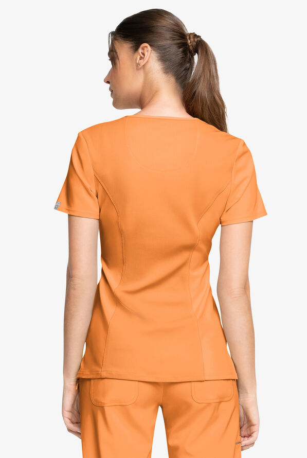 Infinity Women's 3-Pocket STRETCH Round Neck Scrub Top - Orange Sunrise - 4