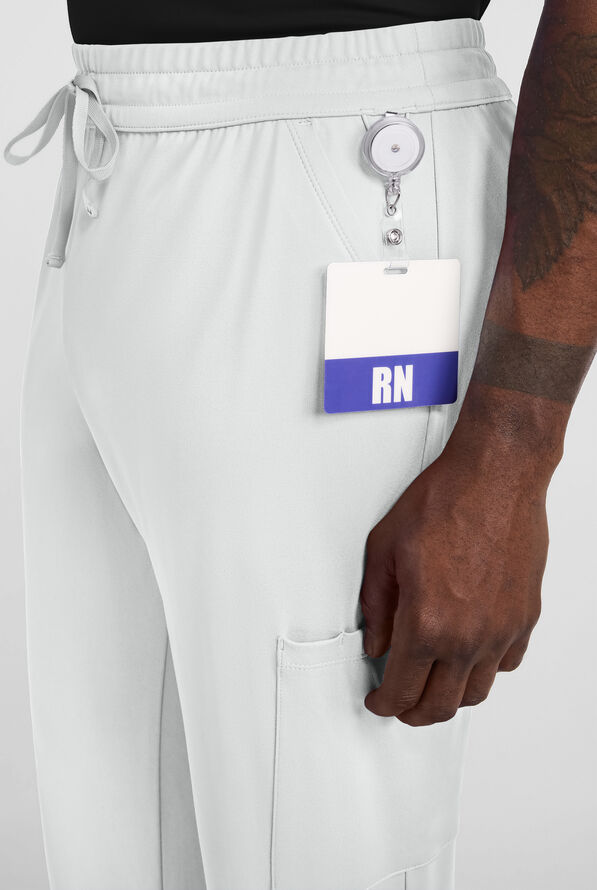 Cherokee Achieve Men's 5-Pocket STRETCH Straight Leg Cargo Knit Scrub Pants - White - 3