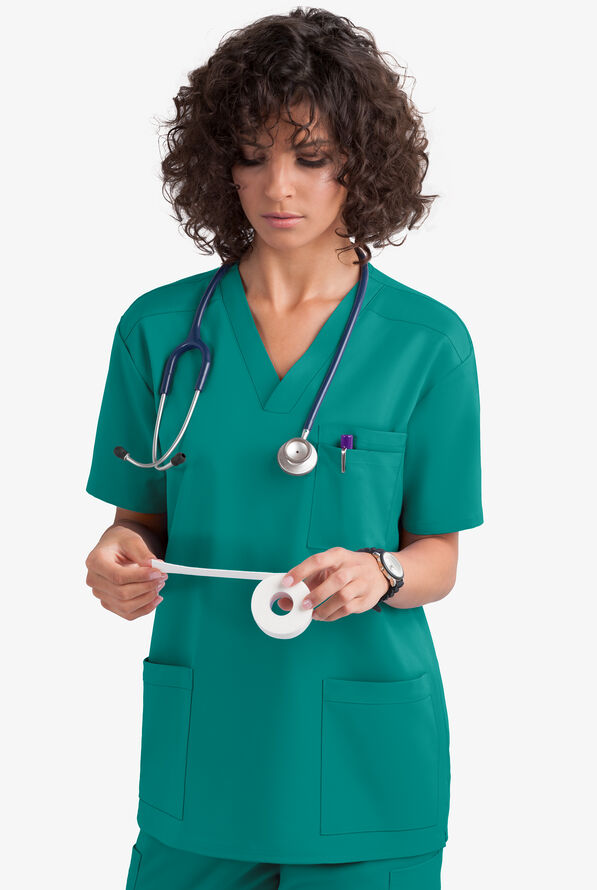 UA Flex2 Unisex 5-Pocket V-Neck STRETCH Scrub Top - Teal - 2