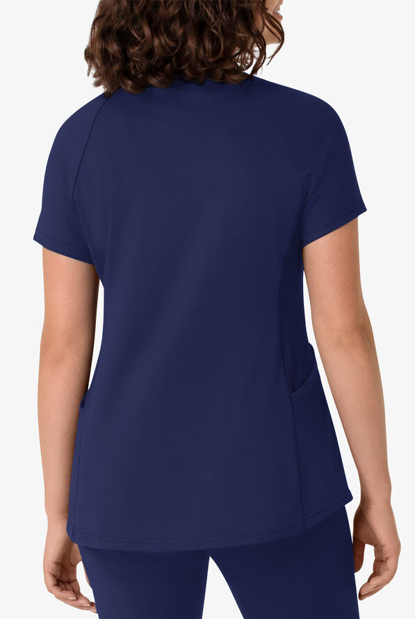 Wink Renew Knit Women's 4-Pocket STRETCH Rib-Knit Side Panel Raglan Sleeve V-Neck Scrub Top - Navy - 2
