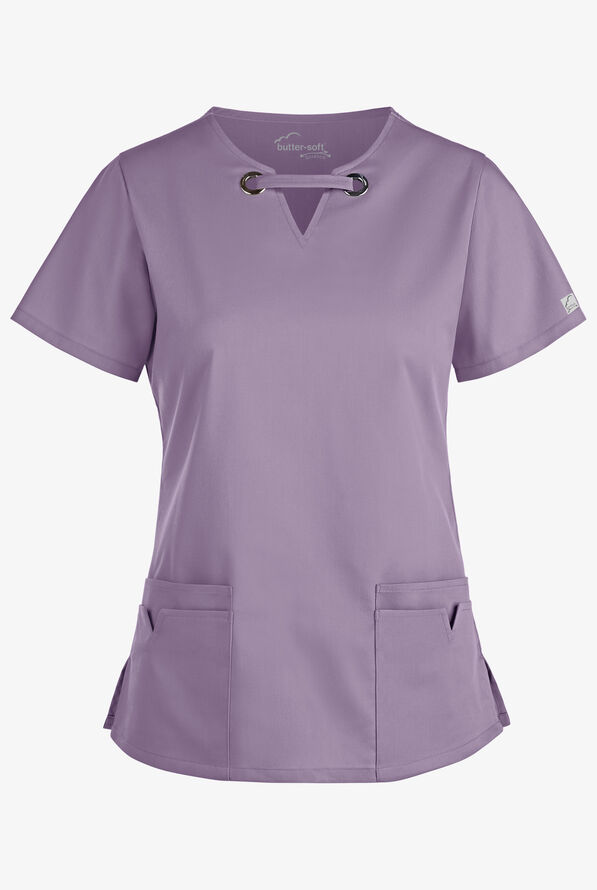 Butter-Soft STRETCH Women's 4-Pocket Large Grommet Scrub Top - Canyon Iris - 1