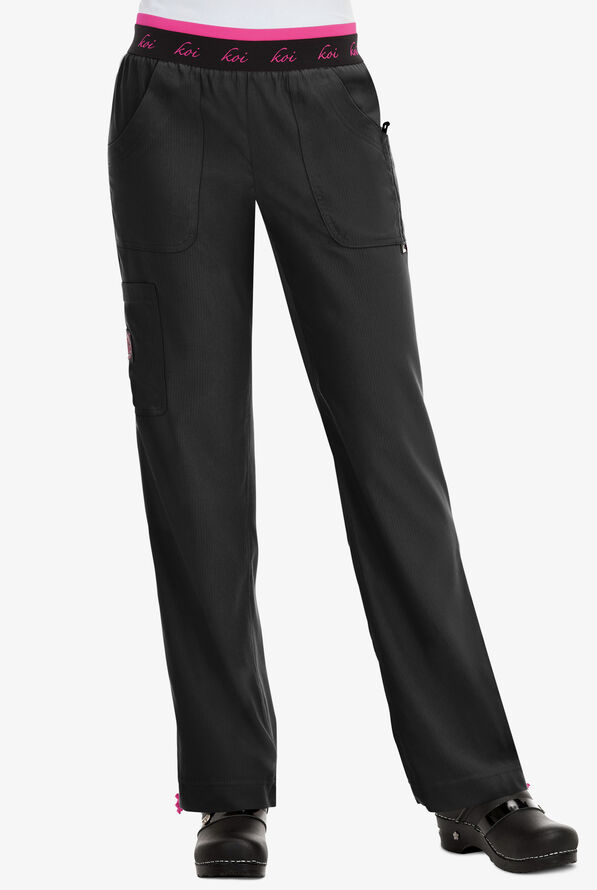 koi Lite™ Spirit Women's 5-Pocket Elastic Waist Slim Fit Scrub Pants - Petite - Black - 1
