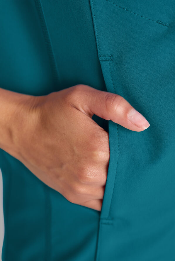 ReSurge Rhine Women's 5-Pocket Oversized Half Zip Stand Collar Scrub Top - Caribbean Blue - 5