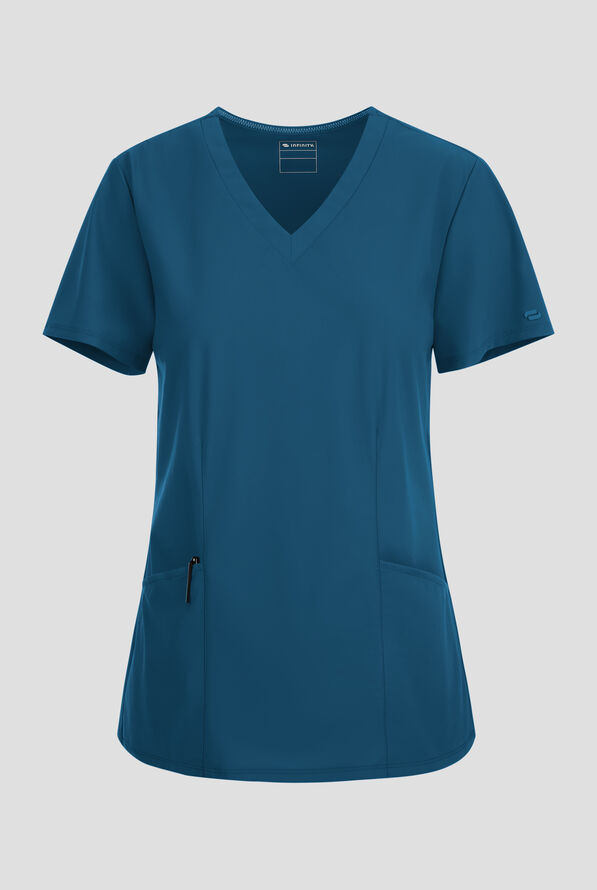 Infinity Pursuit Women's 3-Pocket STRETCH V-Neck Scrub Top - Caribbean Blue - 1