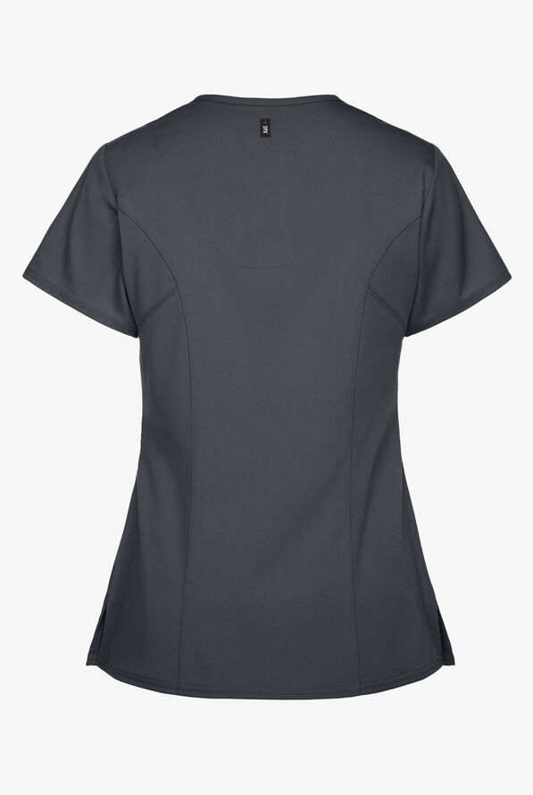 Grey's Anatomy by Barco Spandex STRETCH Kim Women's 3-Pocket Mock Wrap Scrub Top - Steel Gray - 3