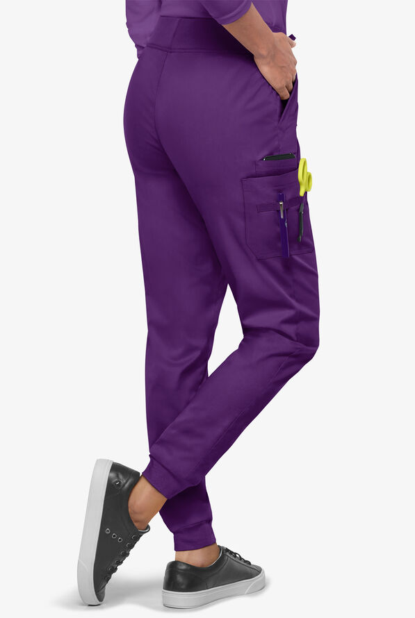 Butter-Soft STRETCH Women's 5-Pocket Cargo Jogger Scrub Pants - Petite - Eggplant - 4