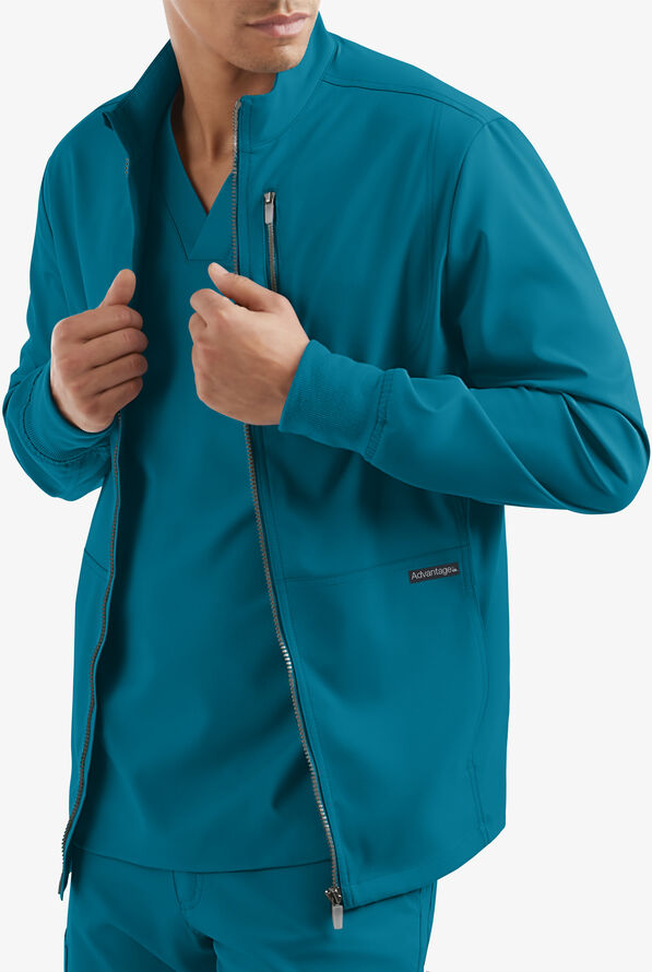 Advantage STRETCH Men's 4-Pocket Zip Front Warm-Up Scrub Jacket - Caribbean Blue - 3