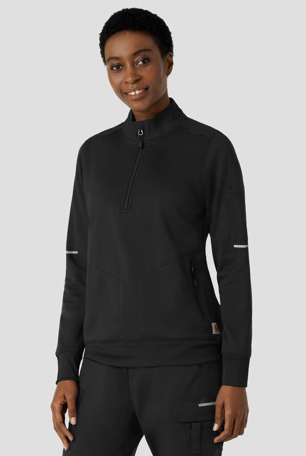 Carhartt FLD & RSCU Women's 4-Pocket STRETCH Half Zip Fleece Scrub Jacket - Black - 3
