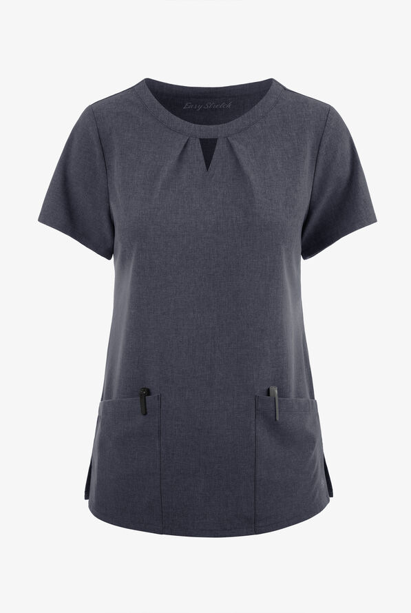 Easy STRETCH Salma Women’s 3-Pocket Keyhole Neck Scrub Top - Charcoal Heather - 1