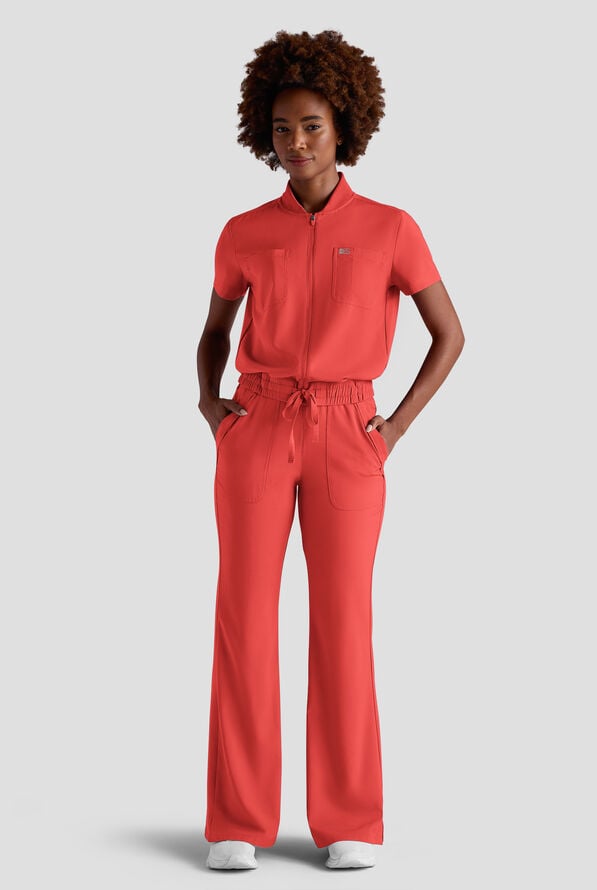 Blusa m&eacute;dica estilo mono Easy STRETCH Nika con cremallera y 2 bolsillos para mujer - Mono m&eacute;dico de 2 piezas - Spiced Coral - 2
