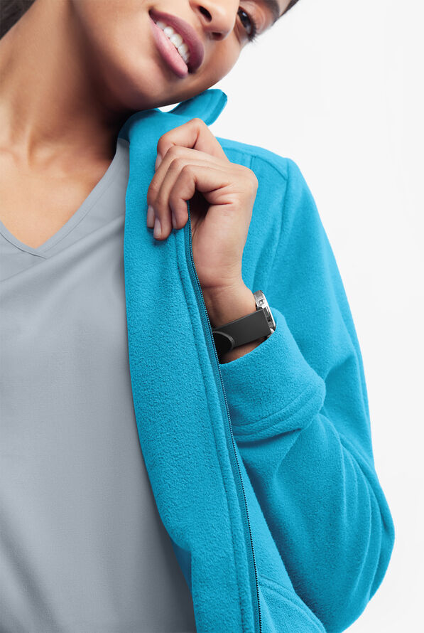 Butter-Soft STRETCH Women's 2-Pocket Zip Front Fleece Scrub Jacket - Turquoise - 3