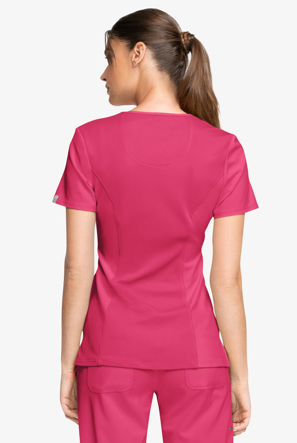 Infinity Women's 3-Pocket STRETCH Round Neck Scrub Top - Carmine Pink - 4