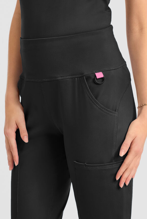 Med Couture Amp Knit Women's 5-Pocket STRETCH High-Rise Yoga Waistband Flare Leg Scrub Pant - Black - 3