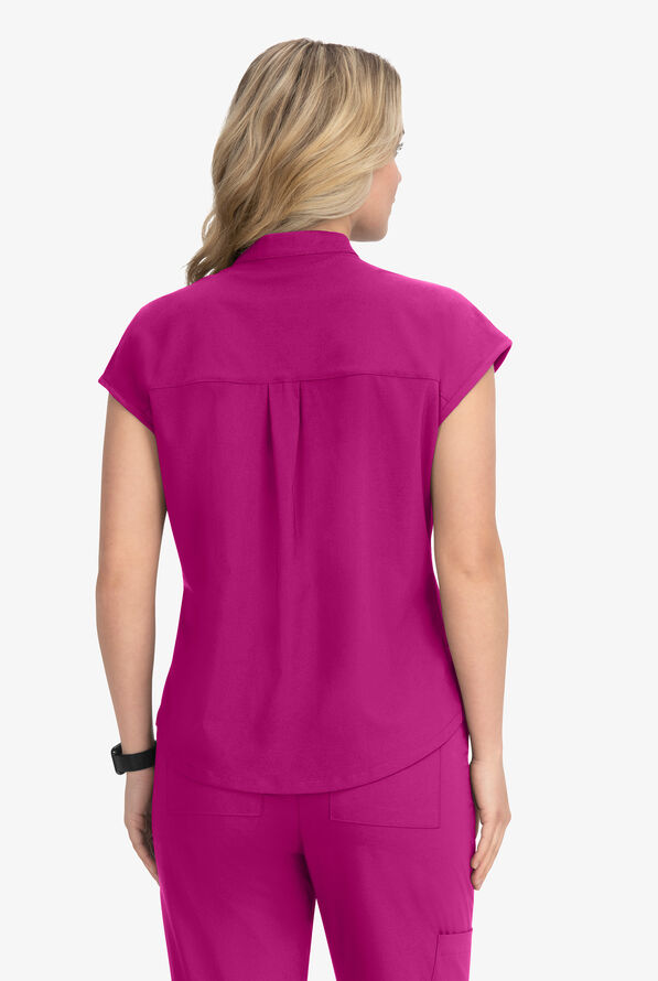 koi Basics Ari Women's 1-Pocket STRETCH Dolman Sleeve Mandarin Collar Scrub Top - Azalea Pink - 3