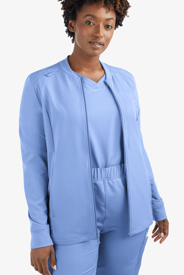 ReSurge Quartz Women&rsquo;s 6-Pocket Long Sleeve Zip Front Scrub Jacket - Ceil Blue - 7