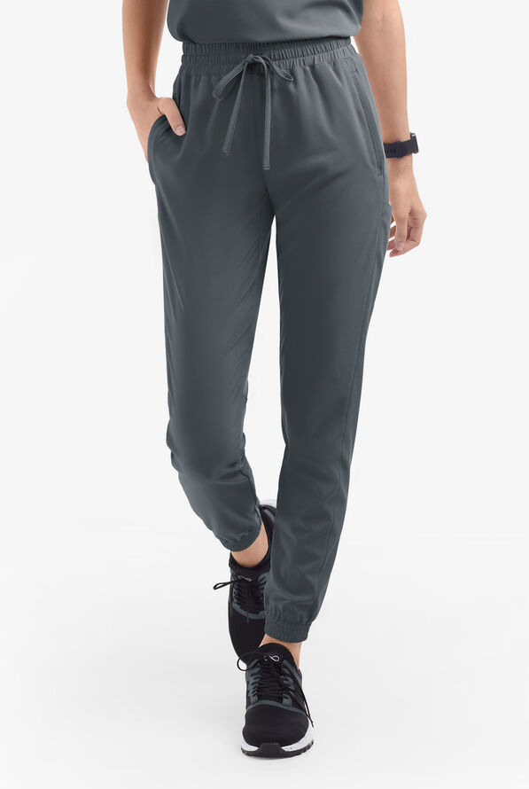 Easy STRETCH Kourtney Women's 5 Pocket Modern Slim Leg Jogger Scrub Pants - Petite - Pewter - 2